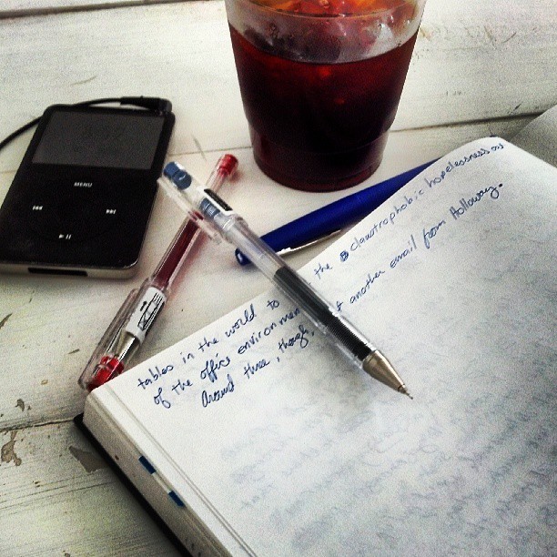 Photo at the coffee shop, ipod, notebook, iced coffee, by Golem Radio