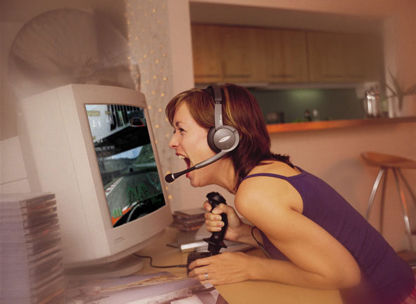 Screaming girl gamer / silly stock photo